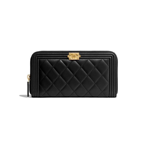 Chanel Boy Chanel Zipped Wallet in Grained Calfskin & Gold-tone Metal-Black