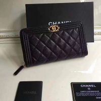 Chanel Boy Chanel Zipped Wallet in Grained Calfskin & Gold-tone Metal-Black