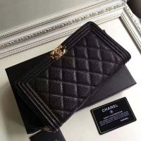 Chanel Boy Chanel Zipped Wallet in Grained Calfskin & Gold-tone Metal-Black