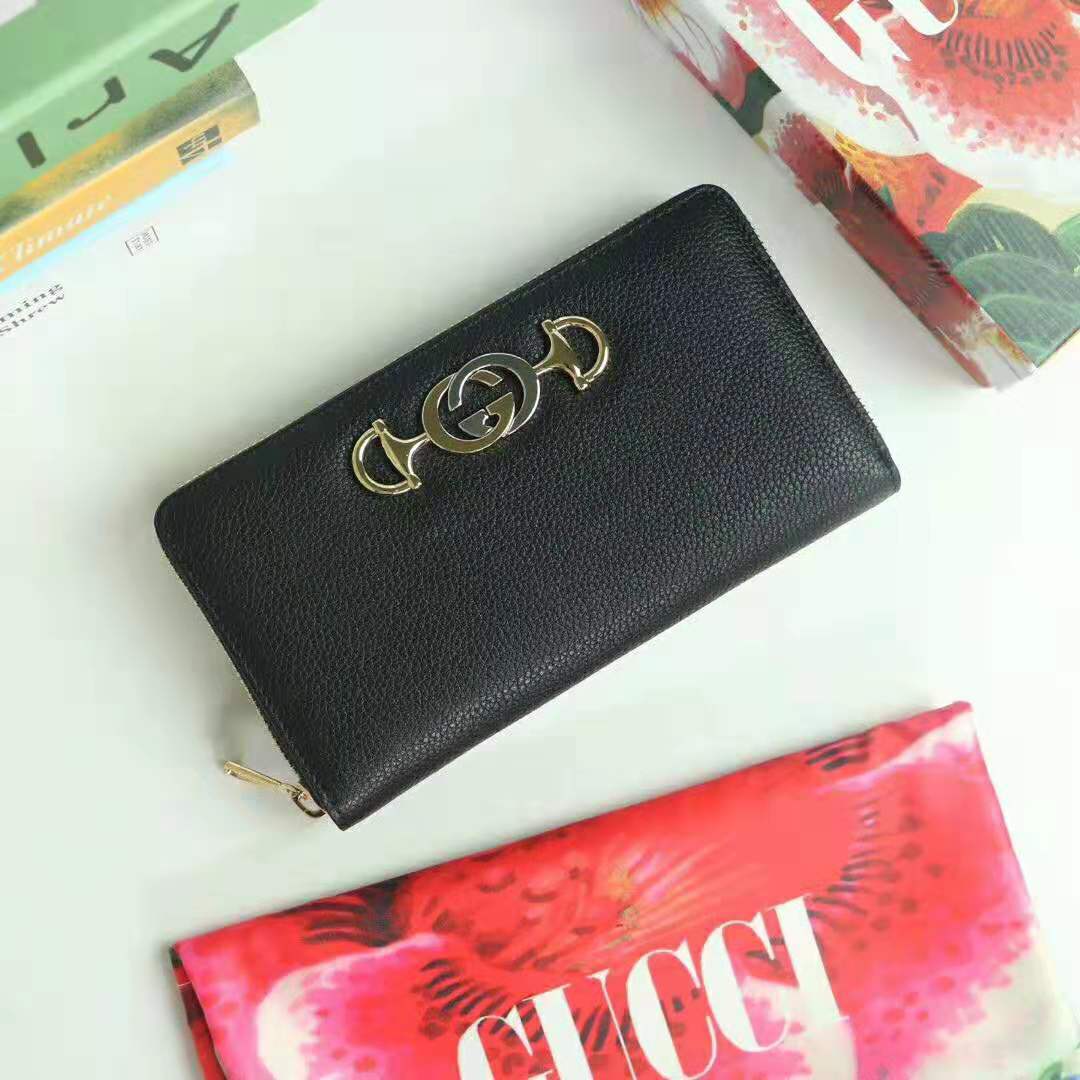 Gucci GG 1:1 Replica Unisex Gucci Zumi Grainy Leather Zip Around Wallet-Black - Image 2
