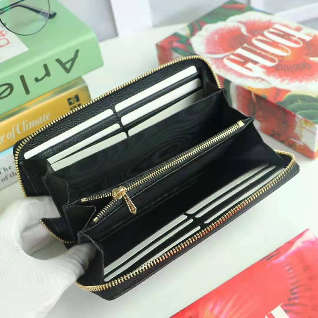 Gucci GG 1:1 Replica Unisex Gucci Zumi Grainy Leather Zip Around Wallet-Black - Image 7