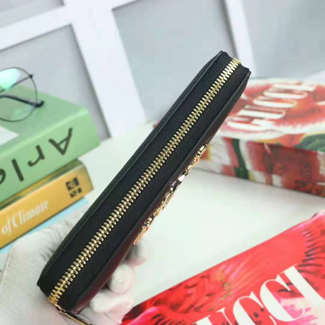 Gucci GG 1:1 Replica Unisex Gucci Zumi Grainy Leather Zip Around Wallet-Black - Image 4