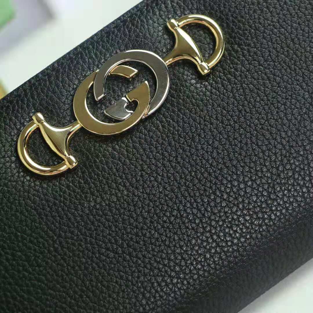 Gucci GG 1:1 Replica Unisex Gucci Zumi Grainy Leather Zip Around Wallet-Black - Image 5