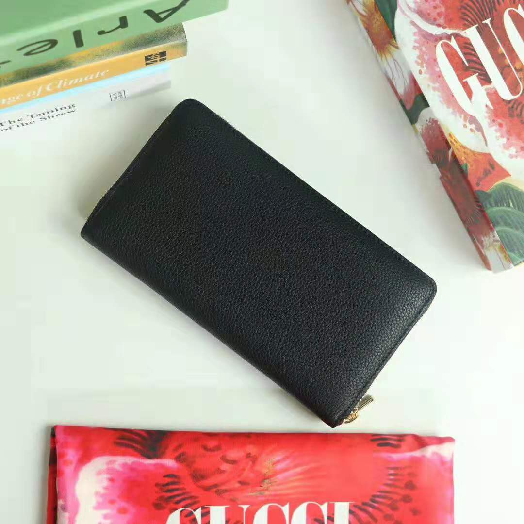 Gucci GG 1:1 Replica Unisex Gucci Zumi Grainy Leather Zip Around Wallet-Black - Image 3
