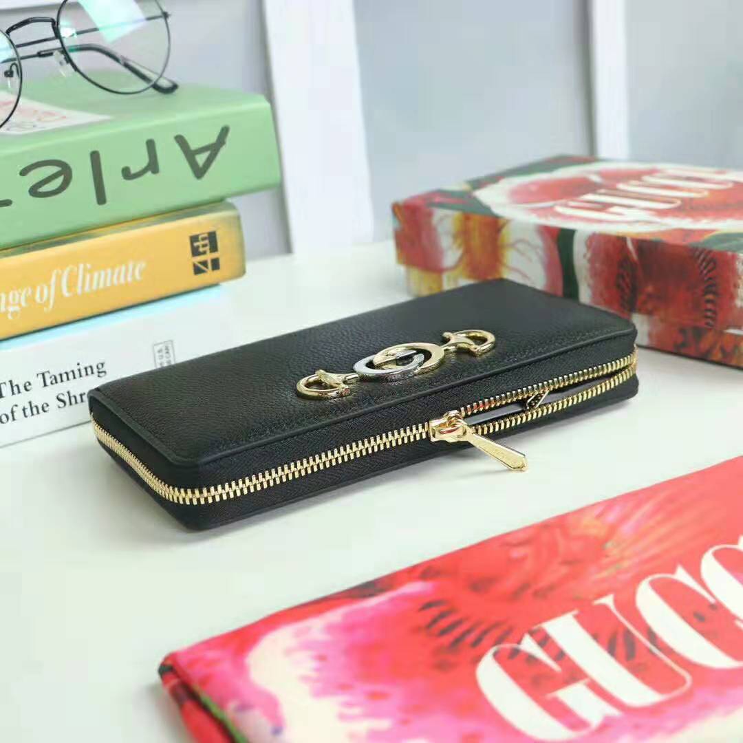 Gucci GG 1:1 Replica Unisex Gucci Zumi Grainy Leather Zip Around Wallet-Black - Image 6