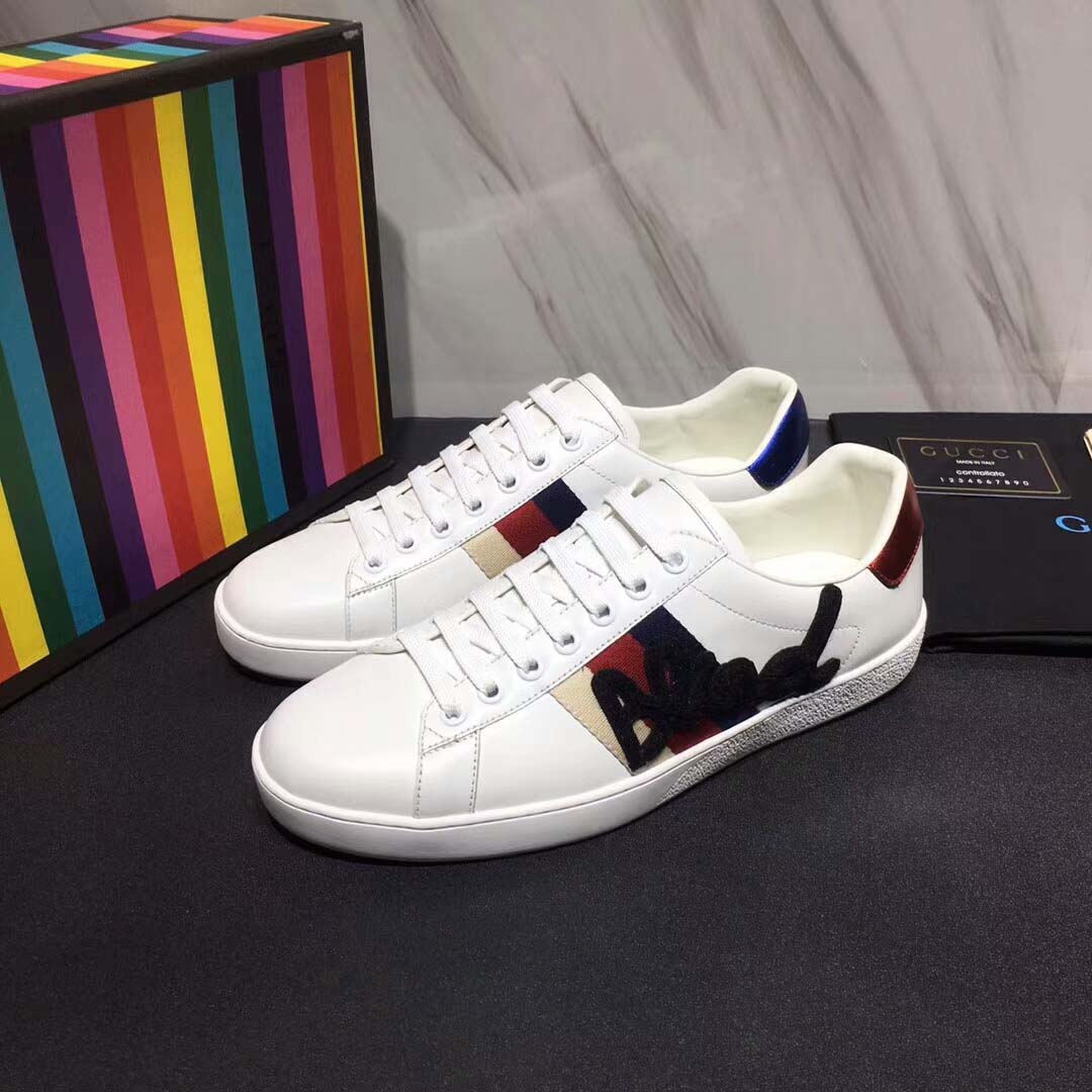 1:1 Authentic Dupe Gucci Men Ace Embroidered Sneaker Shoes in Leather with Sylvie Web-White - Image 7