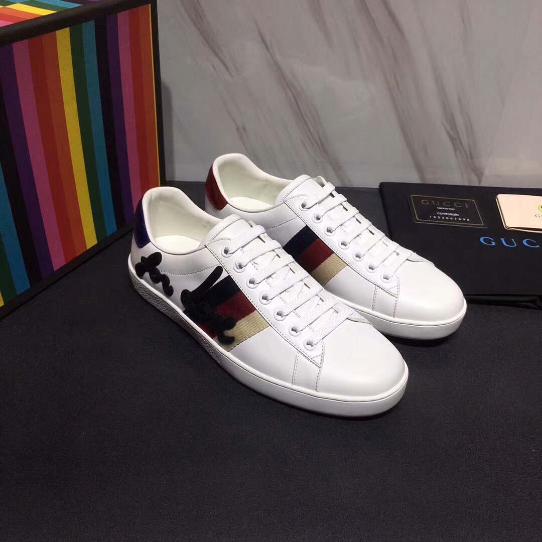 1:1 Authentic Dupe Gucci Men Ace Embroidered Sneaker Shoes in Leather with Sylvie Web-White - Image 8