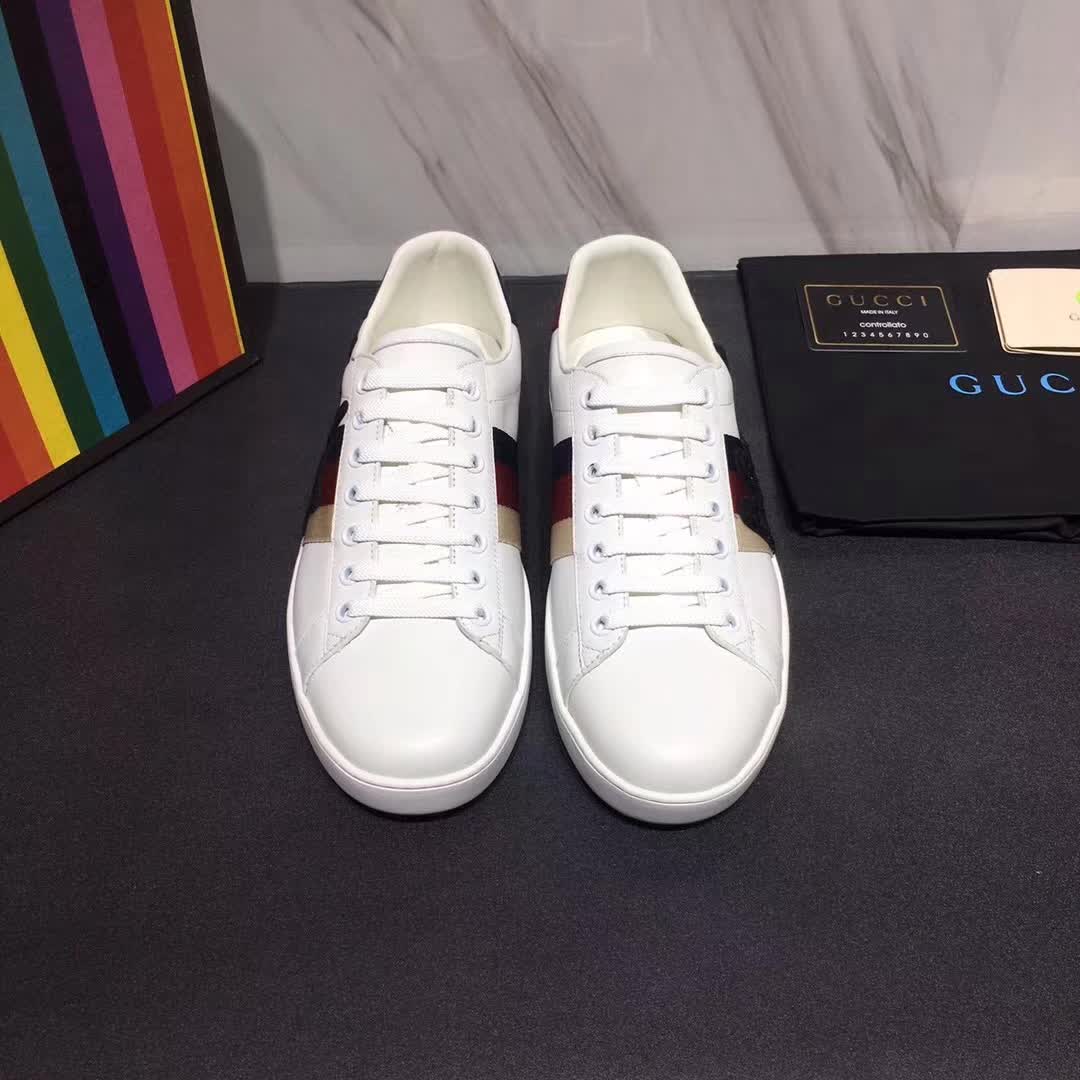 1:1 Authentic Dupe Gucci Men Ace Embroidered Sneaker Shoes in Leather with Sylvie Web-White - Image 9