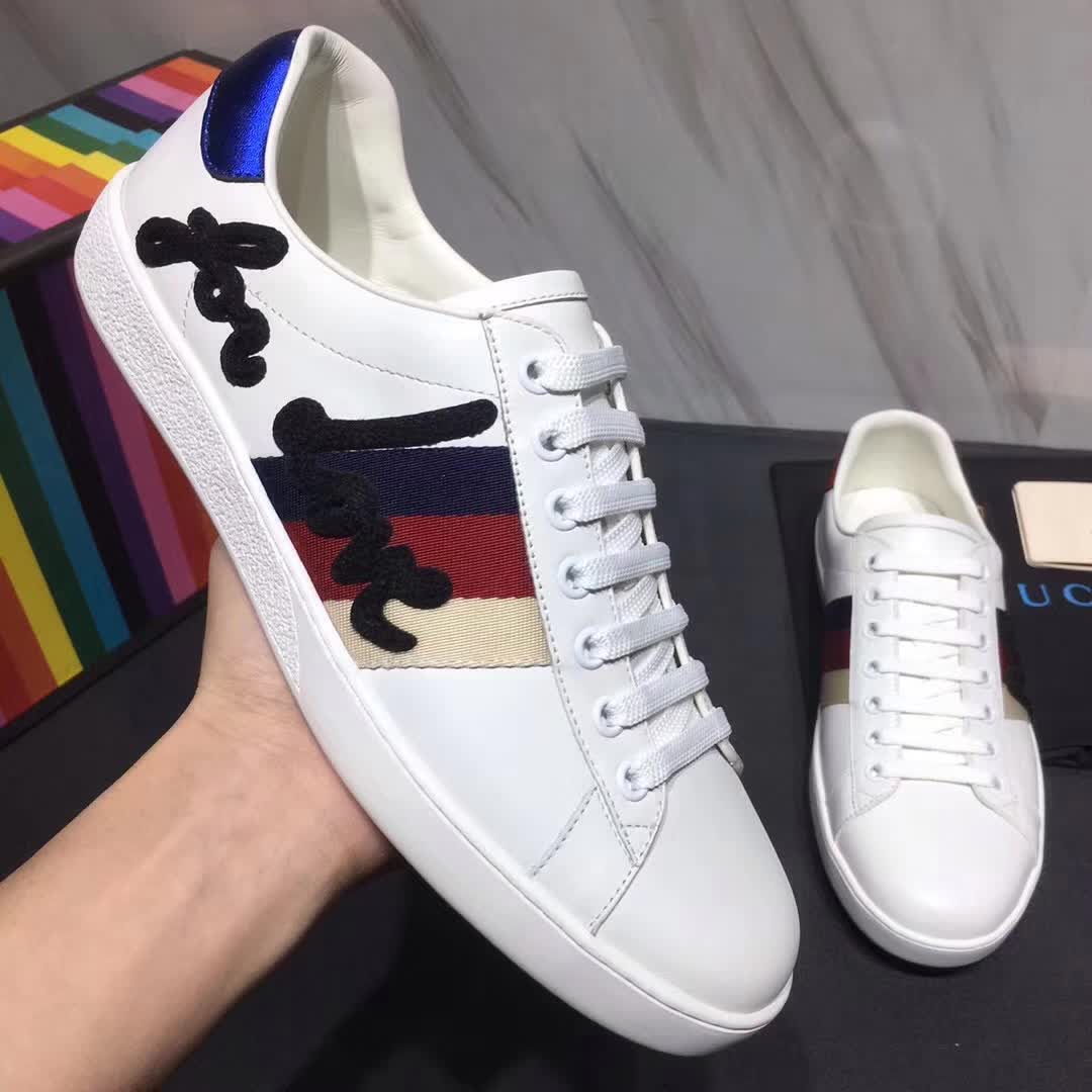 1:1 Authentic Dupe Gucci Men Ace Embroidered Sneaker Shoes in Leather with Sylvie Web-White - Image 10