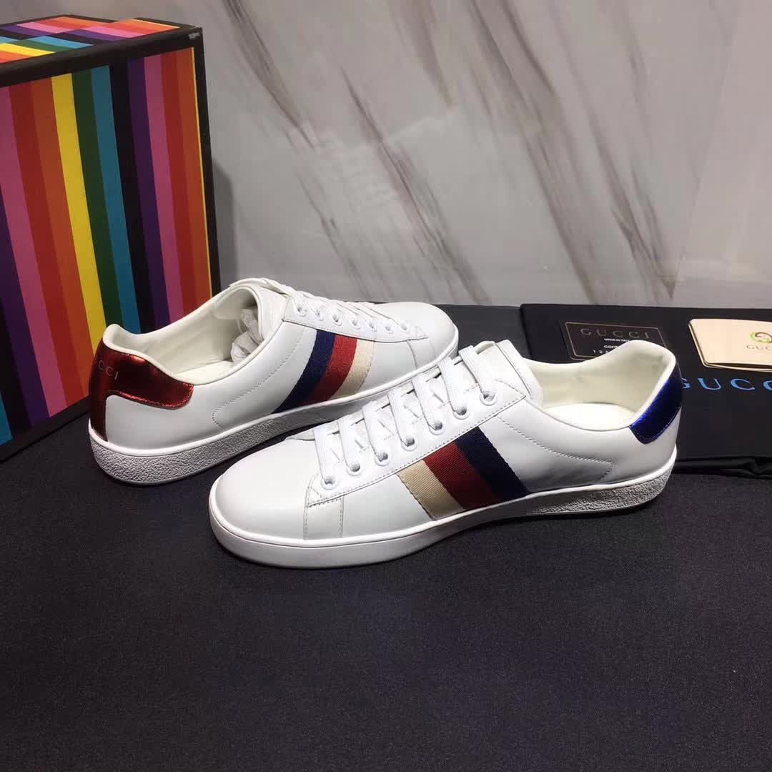 1:1 Authentic Dupe Gucci Men Ace Embroidered Sneaker Shoes in Leather with Sylvie Web-White - Image 2