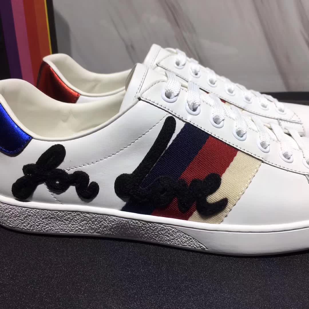 1:1 Authentic Dupe Gucci Men Ace Embroidered Sneaker Shoes in Leather with Sylvie Web-White - Image 3