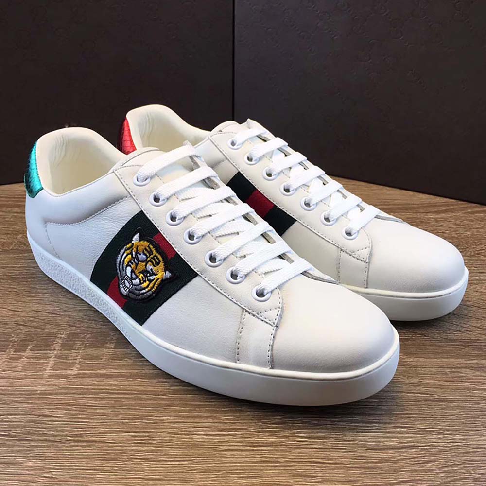 1:1 Authentic Dupe Gucci Men Ace Embroidered Sneaker Shoes with Tiger Web-White - Image 4