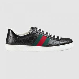 Gucci Men Ace Gucci Signature Sneaker with Web-Black