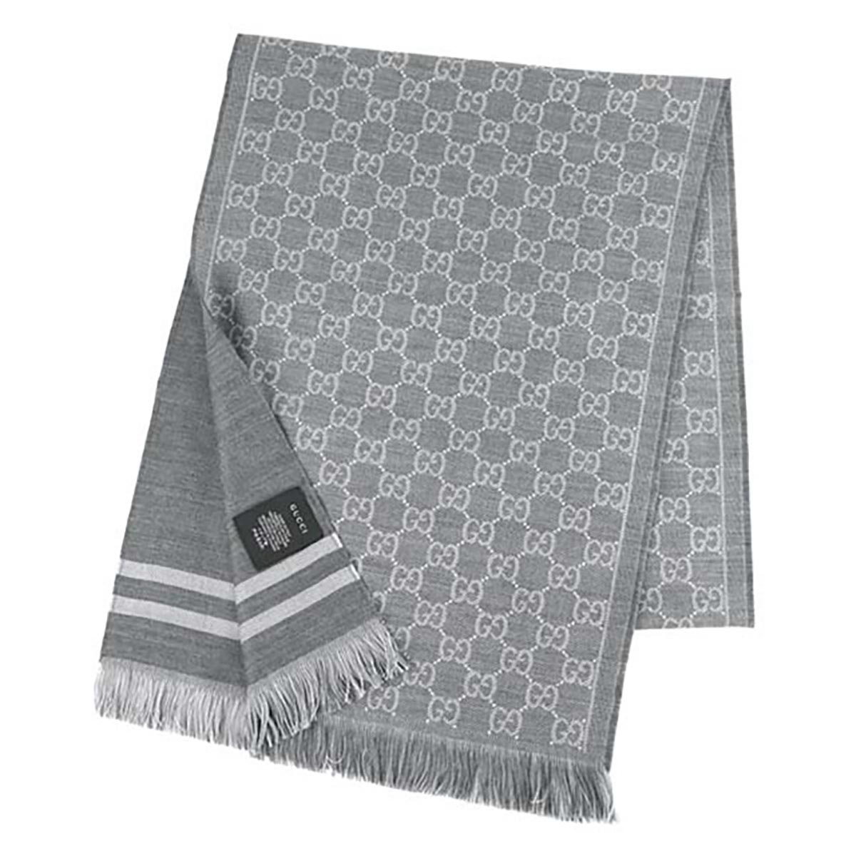 Gucci Men GG Replica Jacquard Pattern Knit Scarf with Fringe - Image 2
