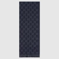 Gucci Men GG Jacquard Pattern Knit Scarf with Fringe