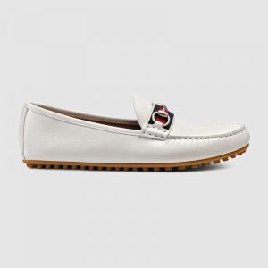 Gucci Men Leather Driver with Web-White