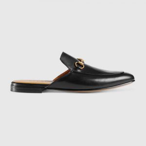 Gucci Men Leather Horsebit Slipper in 1.3 cm Heel Height-Black