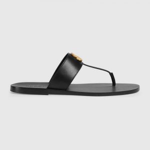 Gucci Men Leather Thong Sandal with Double G-Black