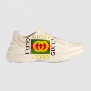 Gucci Men Rhyton Gucci Logo Leather Sneaker-Beige