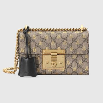 Gucci Padlock Small GG Bees Shoulder Bag in GG Supreme Canvas