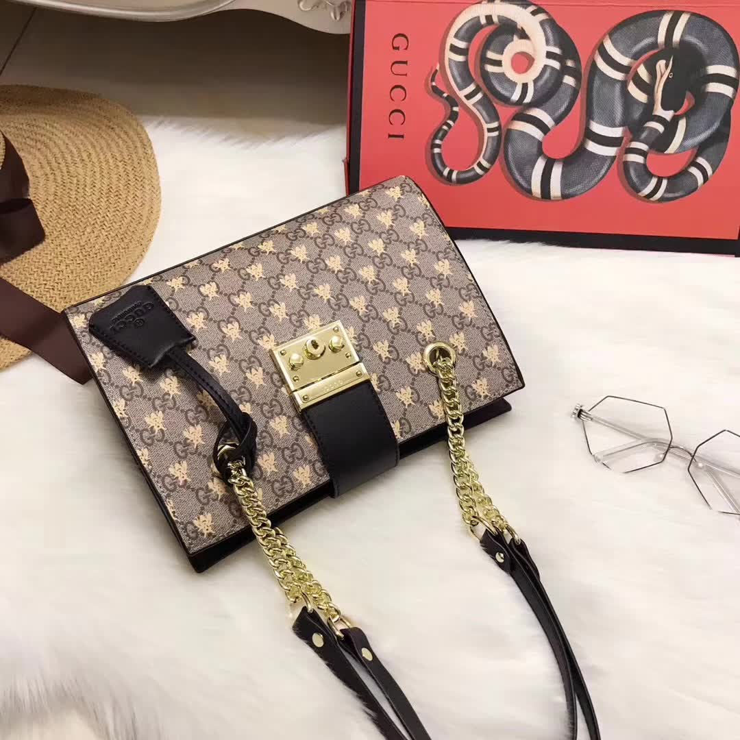 1:1 Replica Gucci Padlock Small GG Supreme Canvas Shoulder Bag with Printed Bees - Image 5