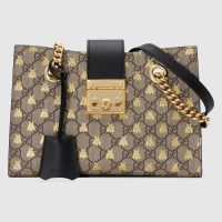 Gucci Padlock Small GG Supreme Canvas Shoulder Bag with Printed Bees