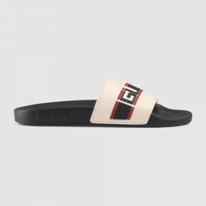 Gucci Unisex Gucci Stripe Rubber Slide Sandal 2cm Height-White