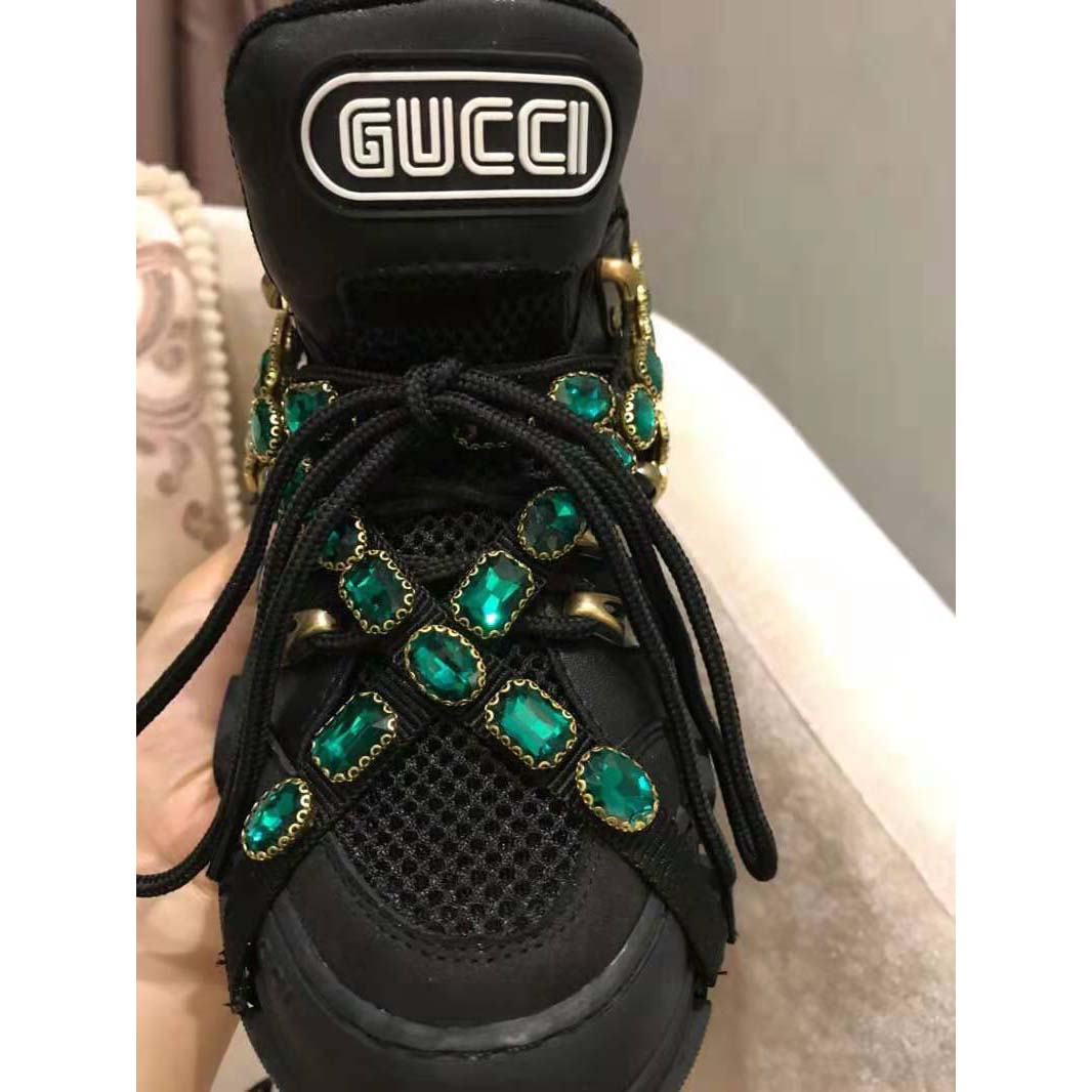 Best Fake Gucci Women Flashtrek Sneaker with Removable Crystals 5.6cm Height-Black - Image 6