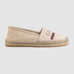 Gucci Women Gucci Logo Canvas Espadrille 2cm Platform-Beige