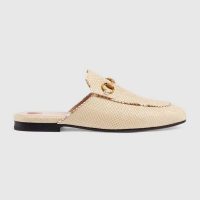 Gucci Women Princetown Raffia Slipper 1cm Heel-Sandy