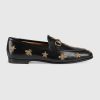 Gucci Women Shoes Jordaan Embroidered Leather Loafer 10mm Heel-Black