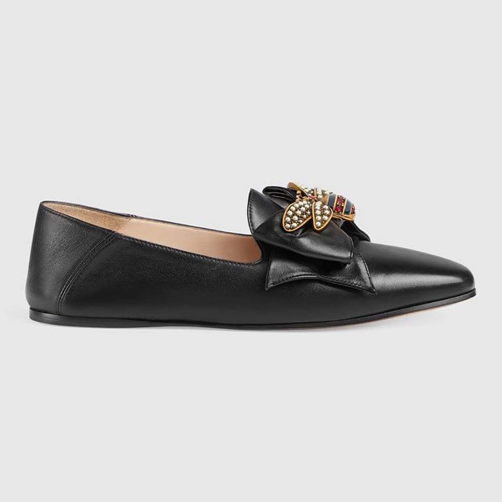 gucci_women_shoes_leather_ballet_flat_with_bow_5mm_heel-black_1__2 Gucci Women Shoes Leather Ballet Flat with Bow 10mm Heel-Black