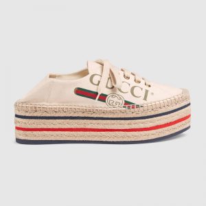 Gucci Women Shoes Logo Platform Espadrille 50mm Heel-White