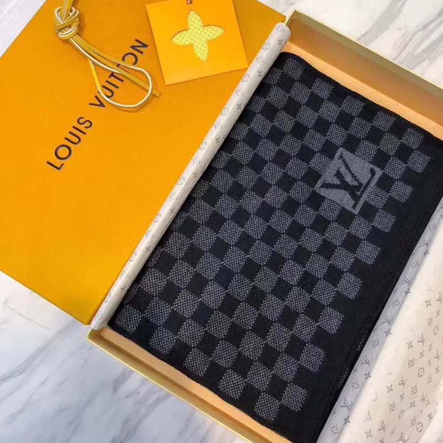 Louis Vuitton LV Men Petit Damier Scarf NM Wool-Black - Image 5
