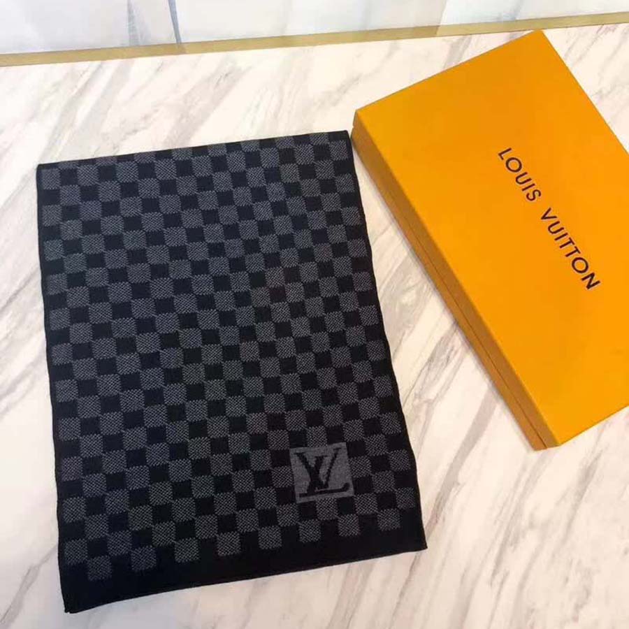 Louis Vuitton LV Men Petit Damier Scarf NM Wool-Black - Image 3