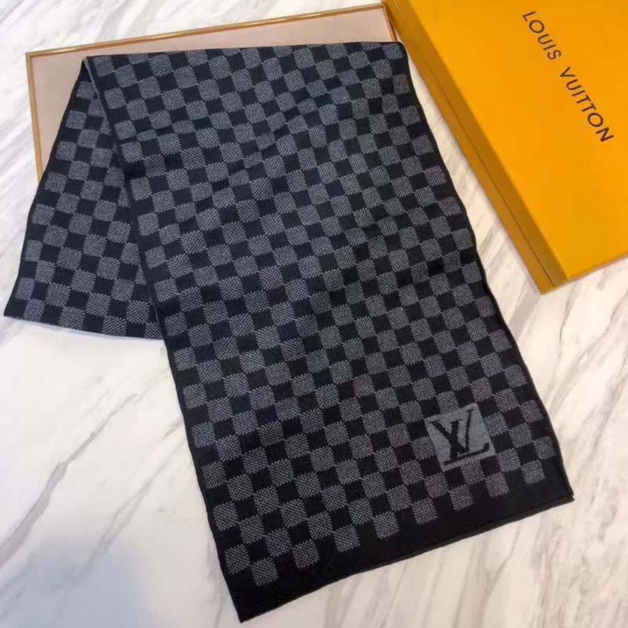 Louis Vuitton LV Men Petit Damier Scarf NM Wool-Black - Image 4
