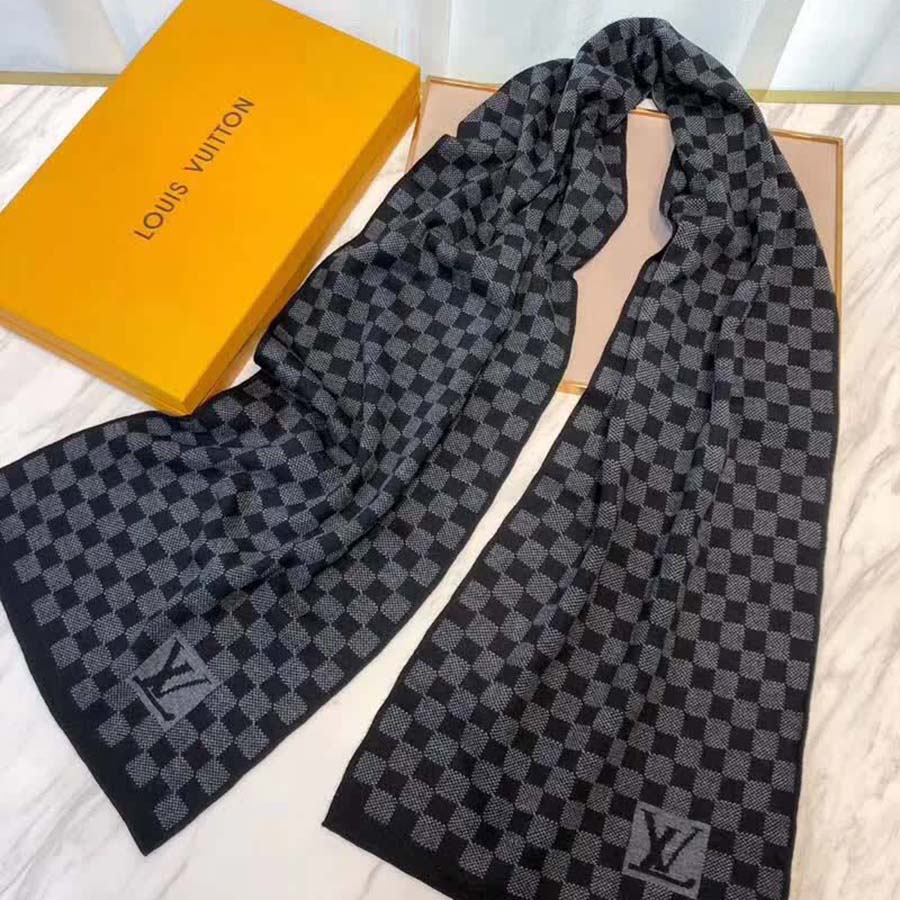 Louis Vuitton LV Men Petit Damier Scarf NM Wool-Black - Image 6