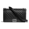 Chanel Boy Chanel Handbag in Calfskin & Ruthenium-Finish Metal-Black