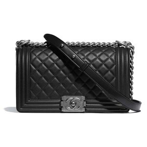 Chanel Boy Chanel Handbag in Calfskin & Ruthenium-Finish Metal-Black