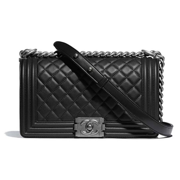 Chanel Boy Chanel Handbag in Calfskin & Ruthenium-Finish Metal-Black (1)