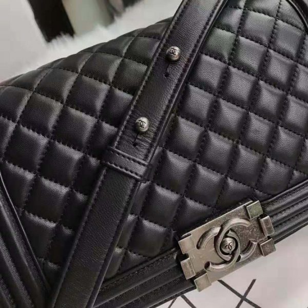 Chanel Boy Chanel Handbag in Calfskin & Ruthenium-Finish Metal-Black (13)