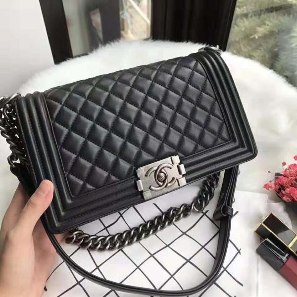 Chanel Boy Chanel Handbag in Calfskin & Ruthenium-Finish Metal-Black (5)