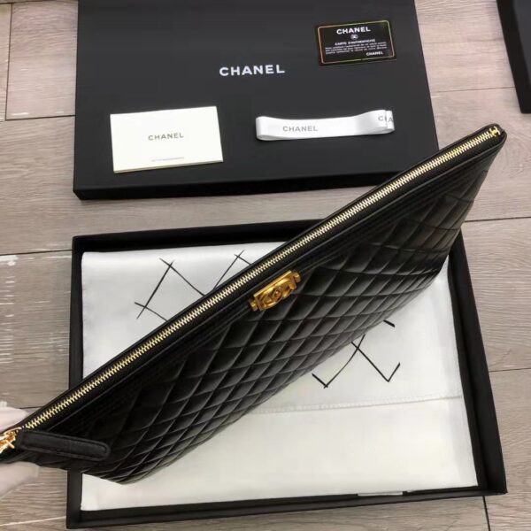 Chanel Unisex Boy Chanel Large Pouch in Lambskin Leather-Black (1)