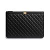 Chanel Unisex Boy Chanel Large Pouch in Lambskin Leather-Black