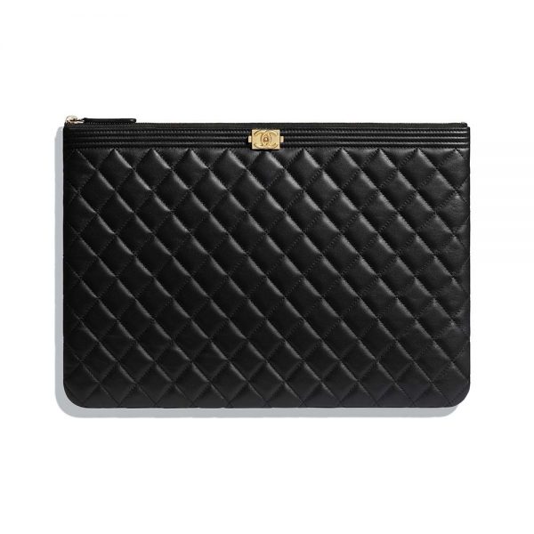 Chanel Unisex Boy Chanel Large Pouch in Lambskin Leather-Black (1)