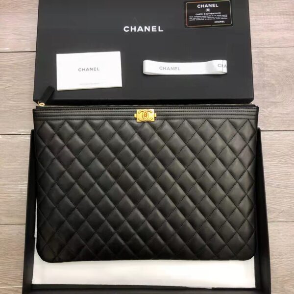 Chanel Unisex Boy Chanel Large Pouch in Lambskin Leather-Black (2)