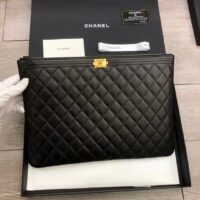 Chanel Unisex Boy Chanel Large Pouch in Lambskin Leather-Black (1)