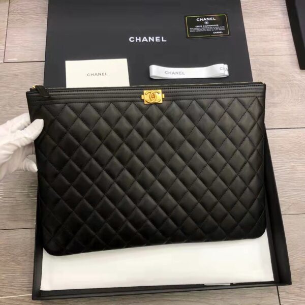 Chanel Unisex Boy Chanel Large Pouch in Lambskin Leather-Black (4)
