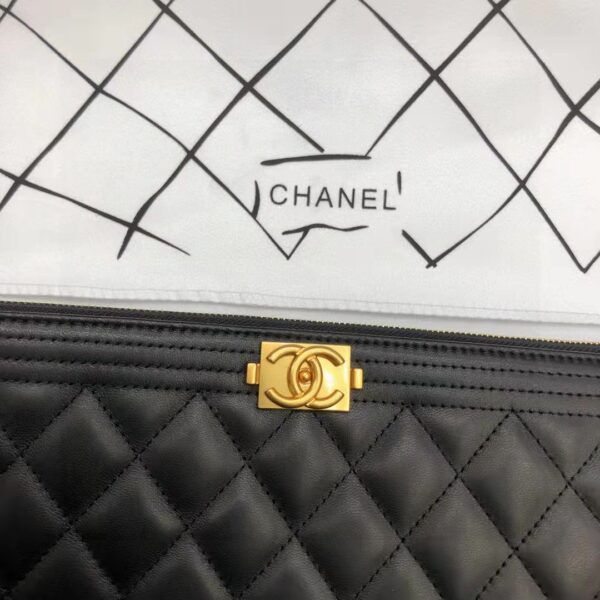 Chanel Unisex Boy Chanel Large Pouch in Lambskin Leather-Black (5)