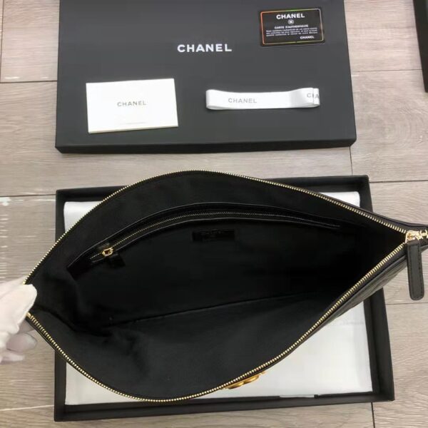 Chanel Unisex Boy Chanel Large Pouch in Lambskin Leather-Black (6)